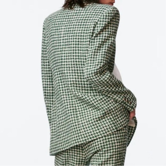 Zara Ecru/Green Houndstooth Lapel Collar Double Breasted Blazer Kate Middleton S - Picture 5 of 8